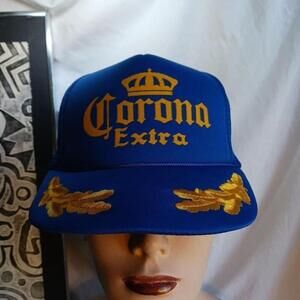Vintage Corona Trucker Hat Mens Snapback Blue Beer
